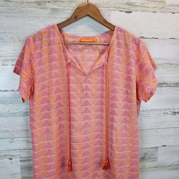 Oliphant Cotton Geometric Chevron Print Tunic Top Large Orange Pink Lightweight - Picture 7 of 14